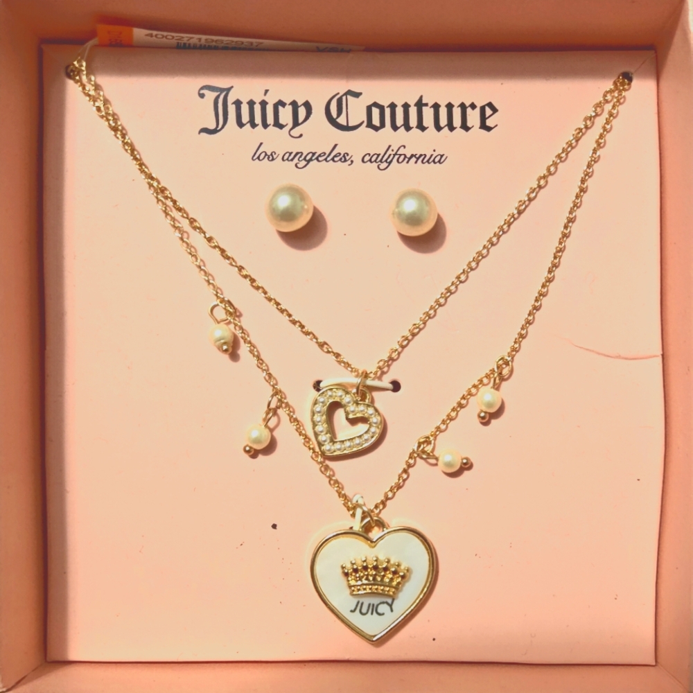 Juicy Couture Gold Heart Necklace and Earrings Set